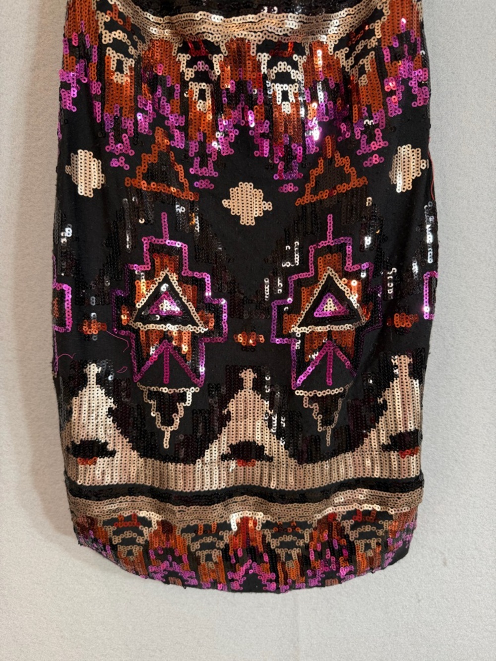 Sequin Mini Dress Size 1 Black Pink Geometric Aztec Strappy Party - Picture 4 of 15